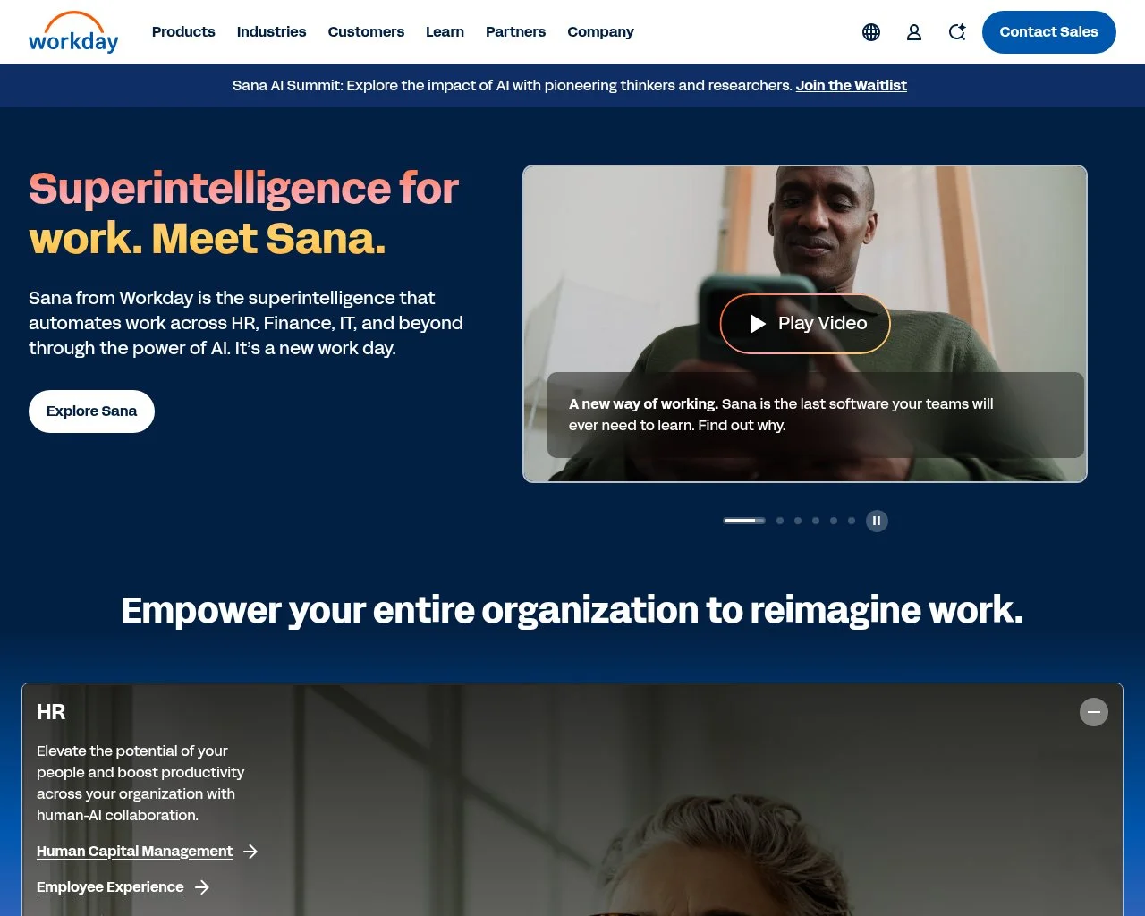 Screenshot of the Workday website homepage