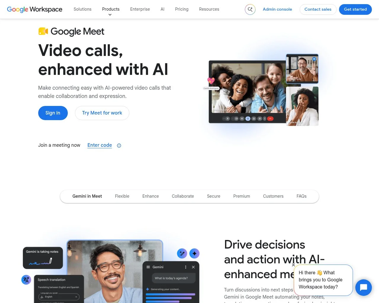 Screenshot of the Google Meet website homepage