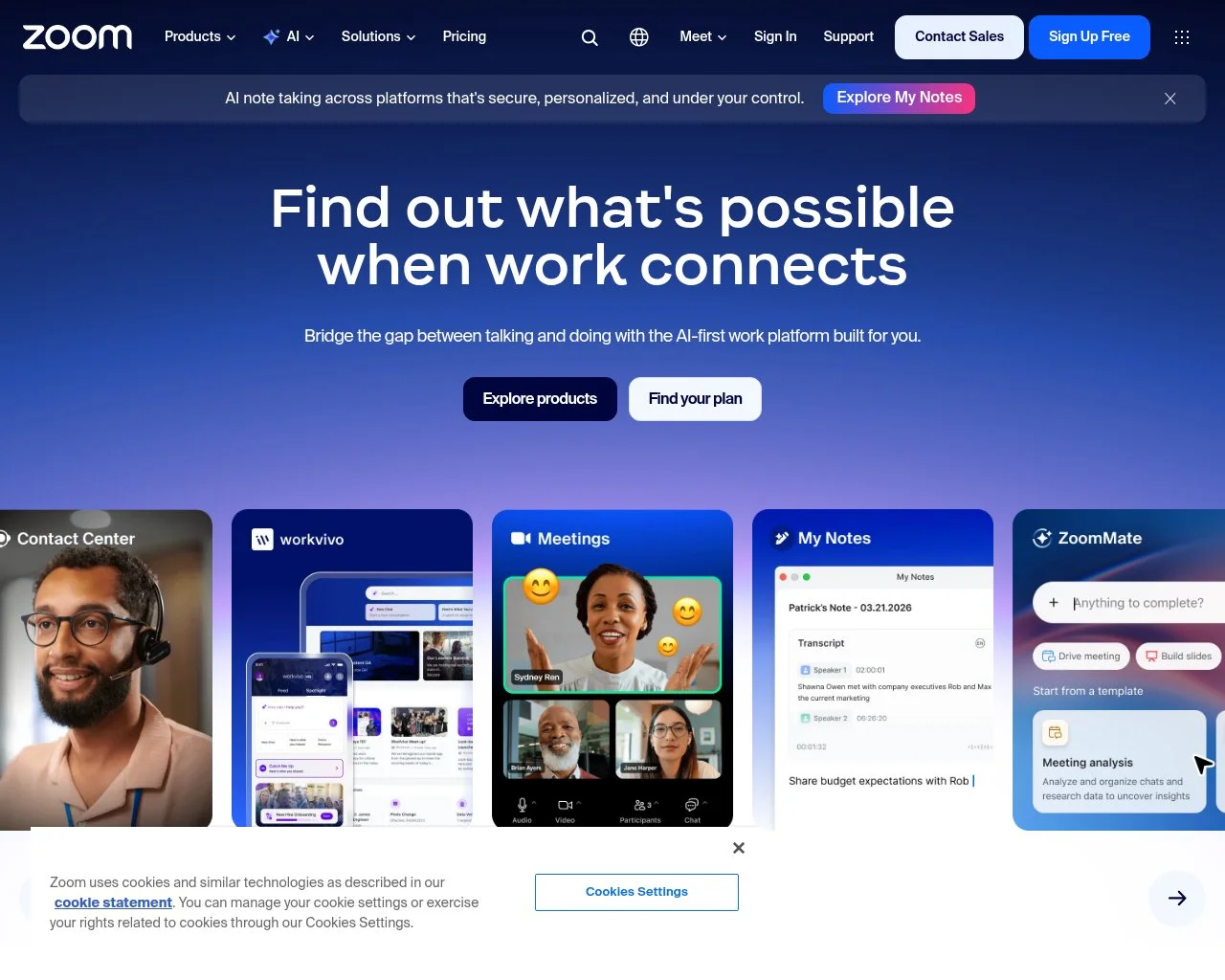 Screenshot of the Zoom website homepage